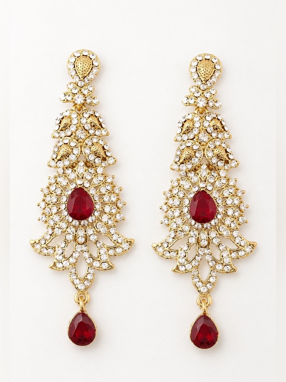 Anthropologie Gold-Tone Earrings with Red Crystal Drops